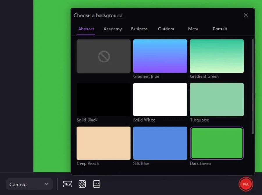 dark green background in wondershare democreator