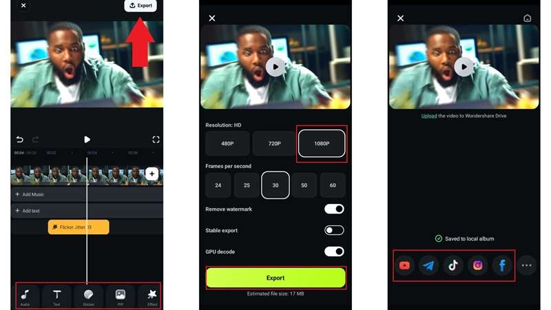 save and share your shaking video