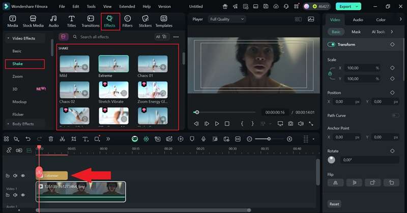 add a shaking effect to timeline