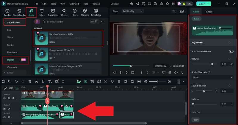add horror sound effects to timeline