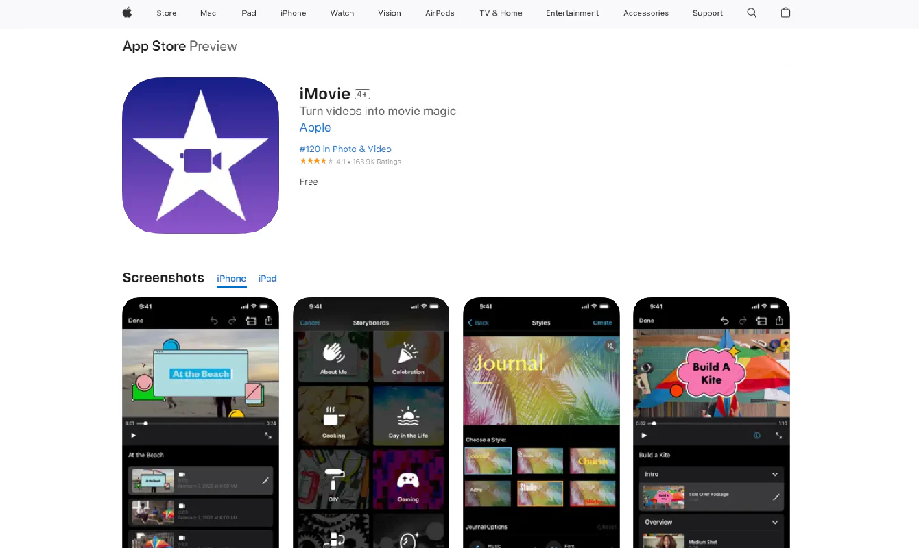 imovie en app store