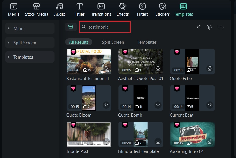 search for testimonial video