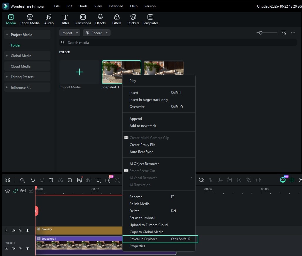 access snapshot via reveal in explorer