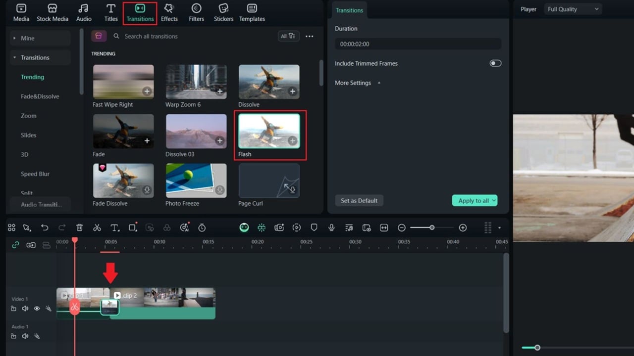 add transition to the clips