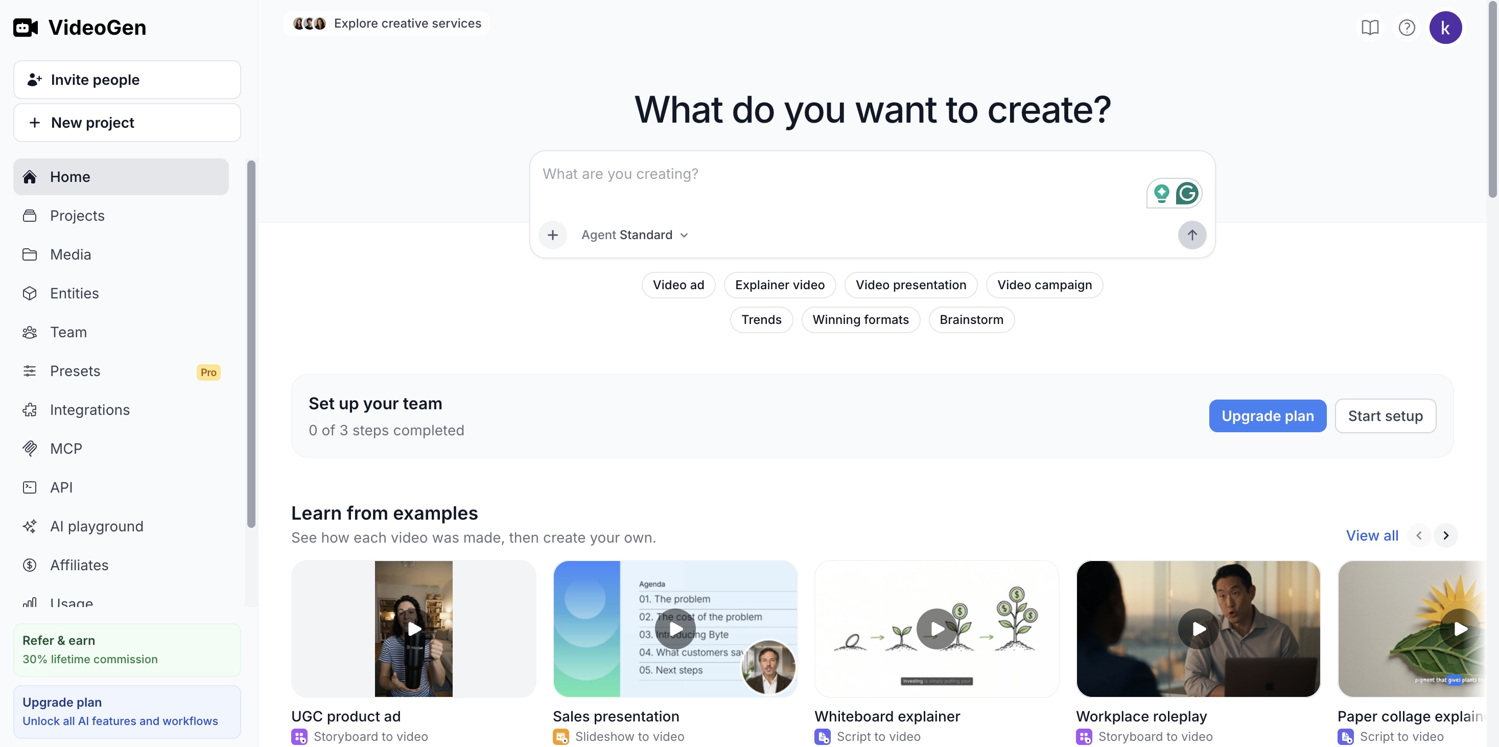 videogen ai dashboard