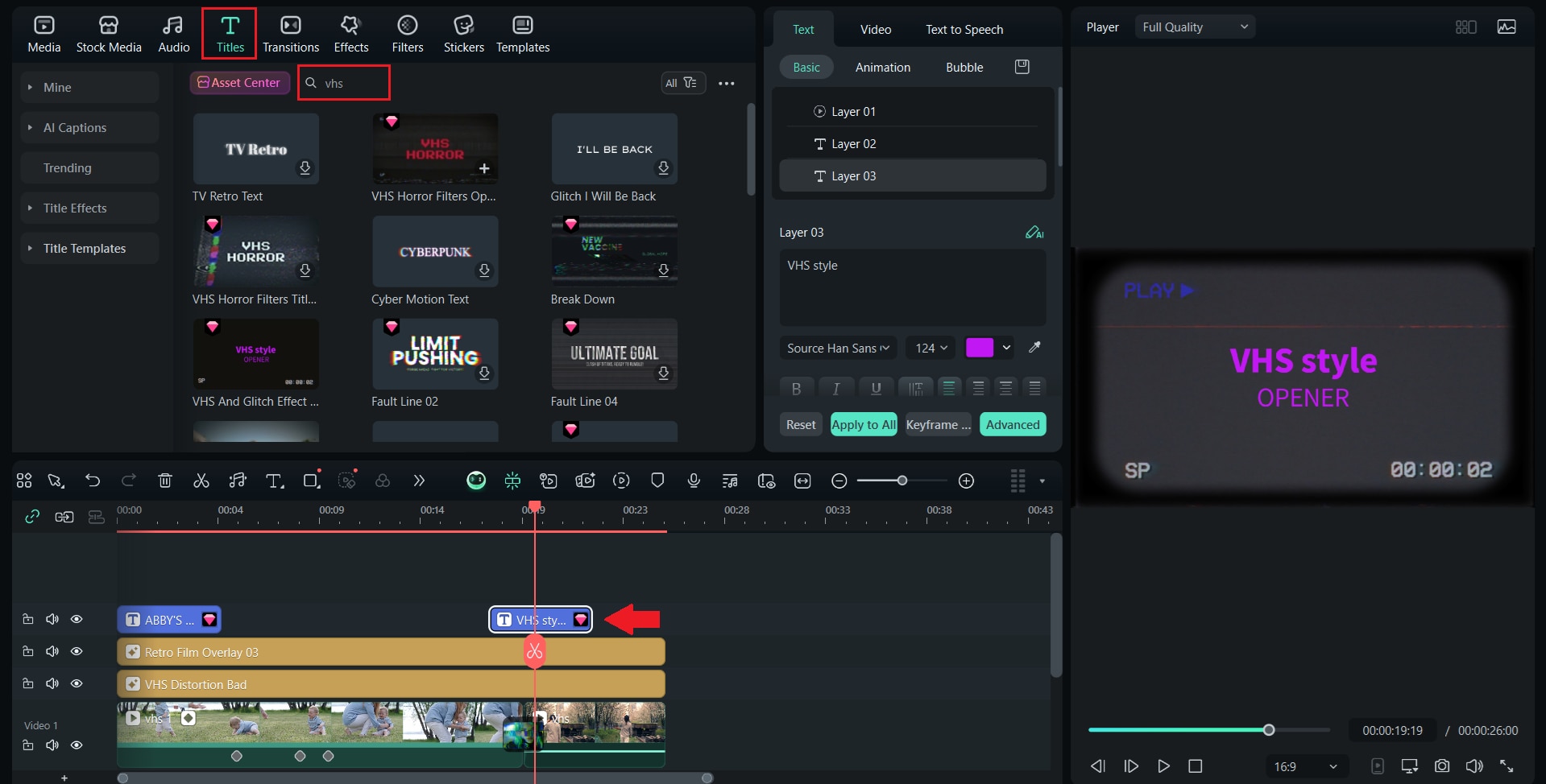 add title to your clips