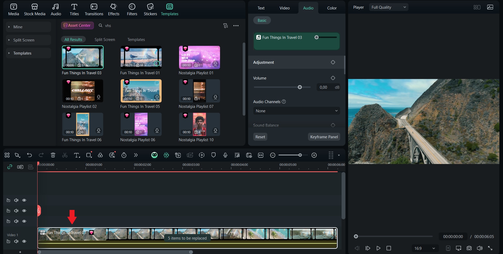 add the template to the timeline
