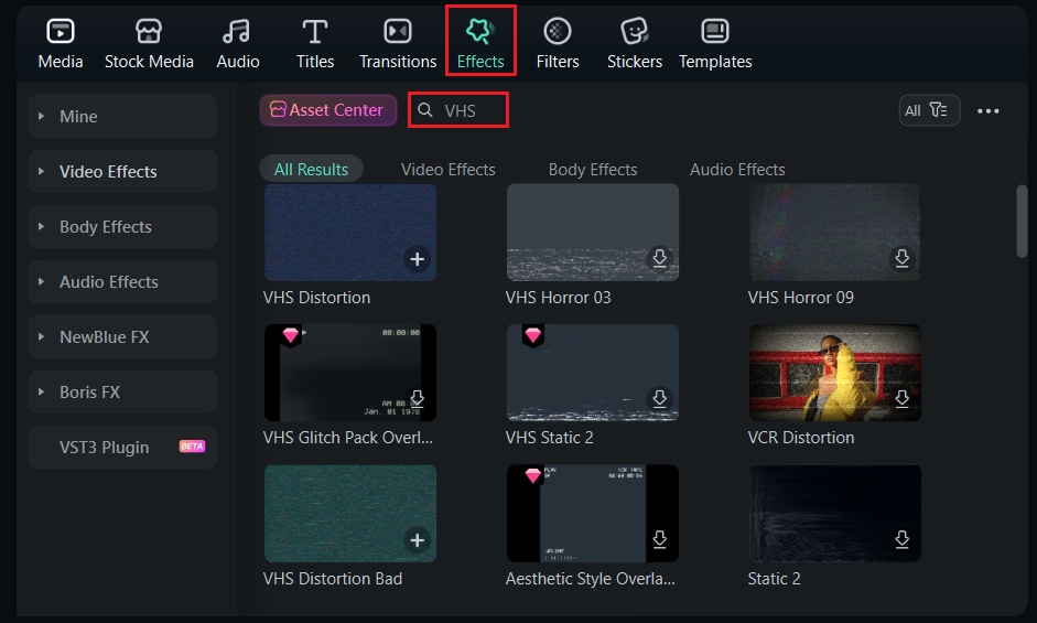 search vhs effects