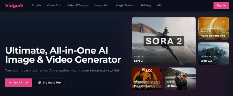 vidgo ai web homepage
