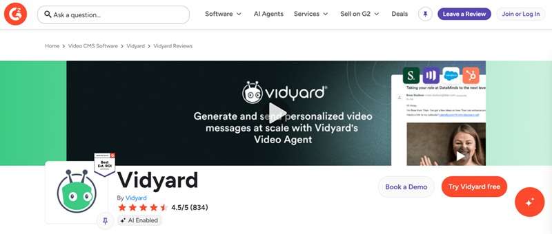 vidyard in g2 platform