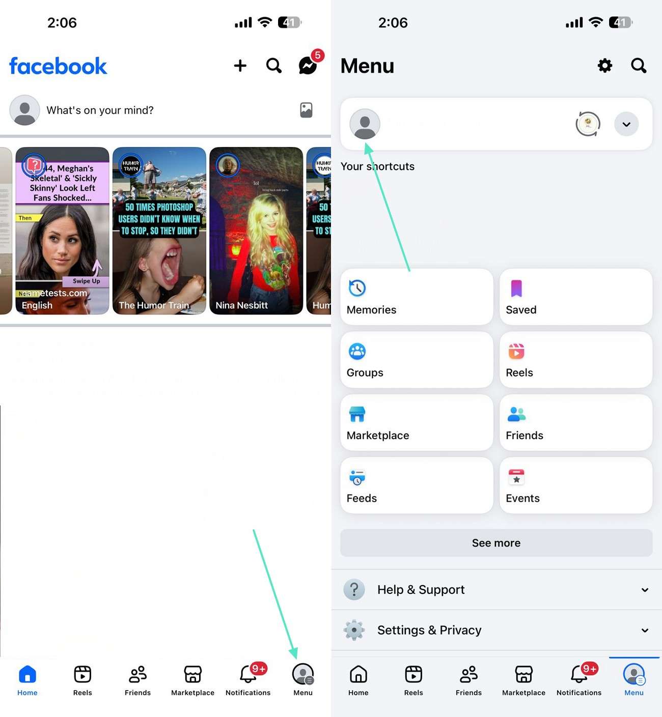 enter profile menu facebook app