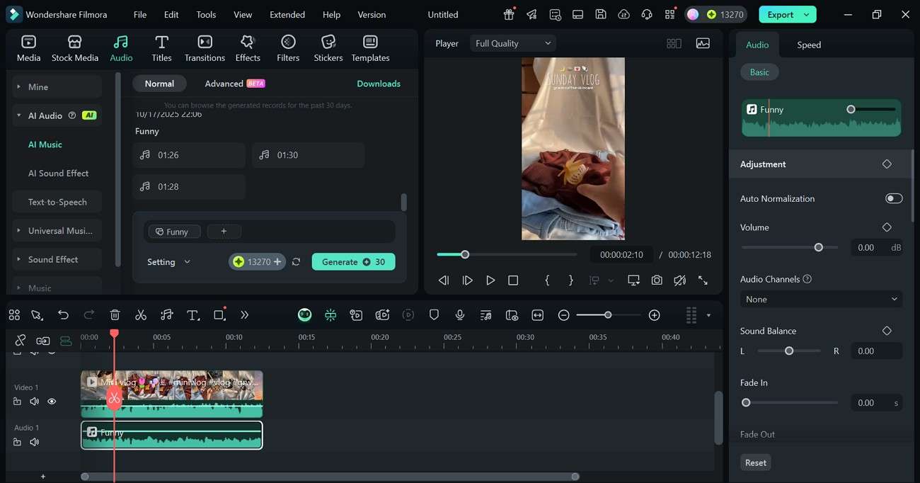 generate ai music on filmora