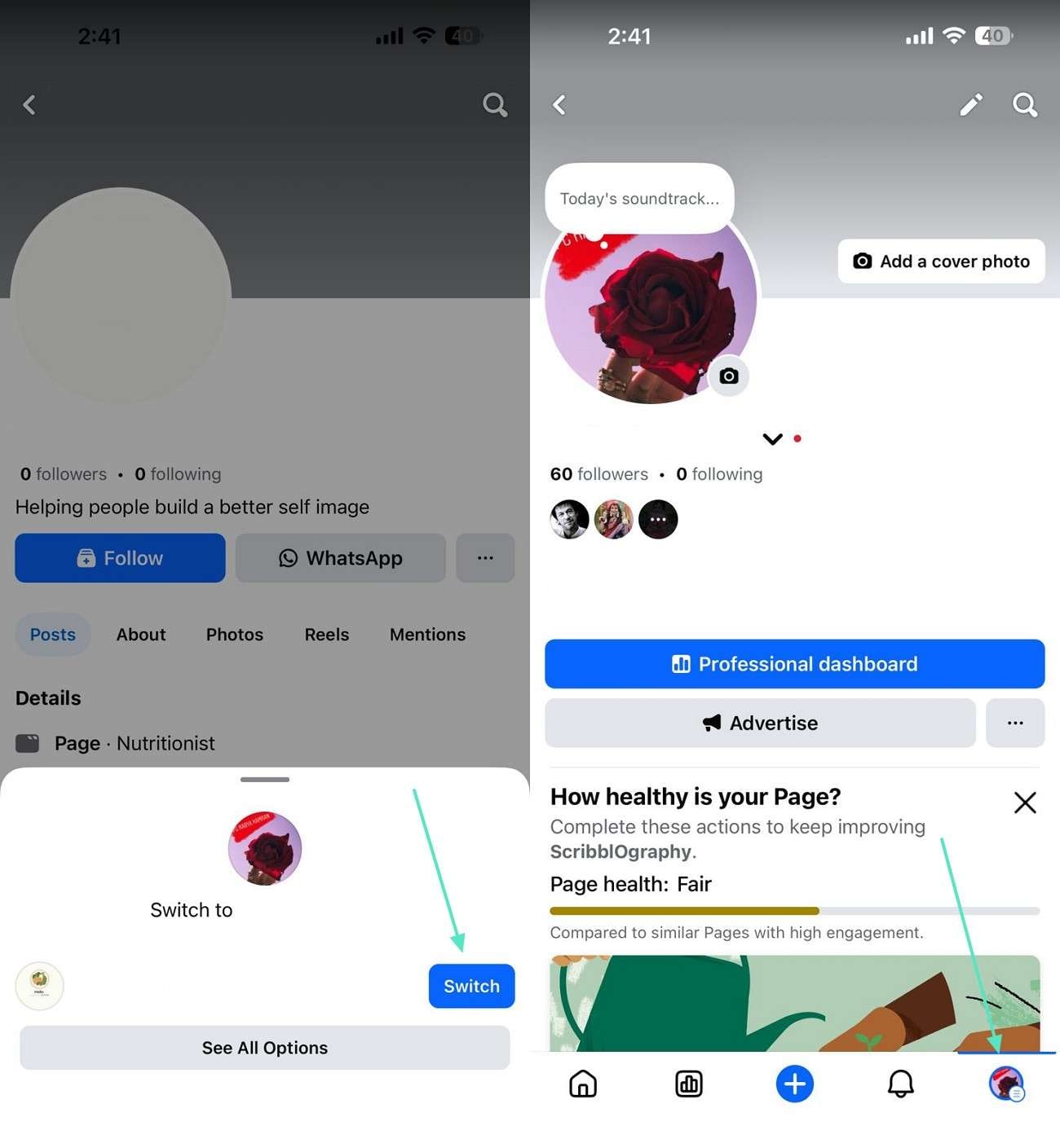 open profile settings on business page
