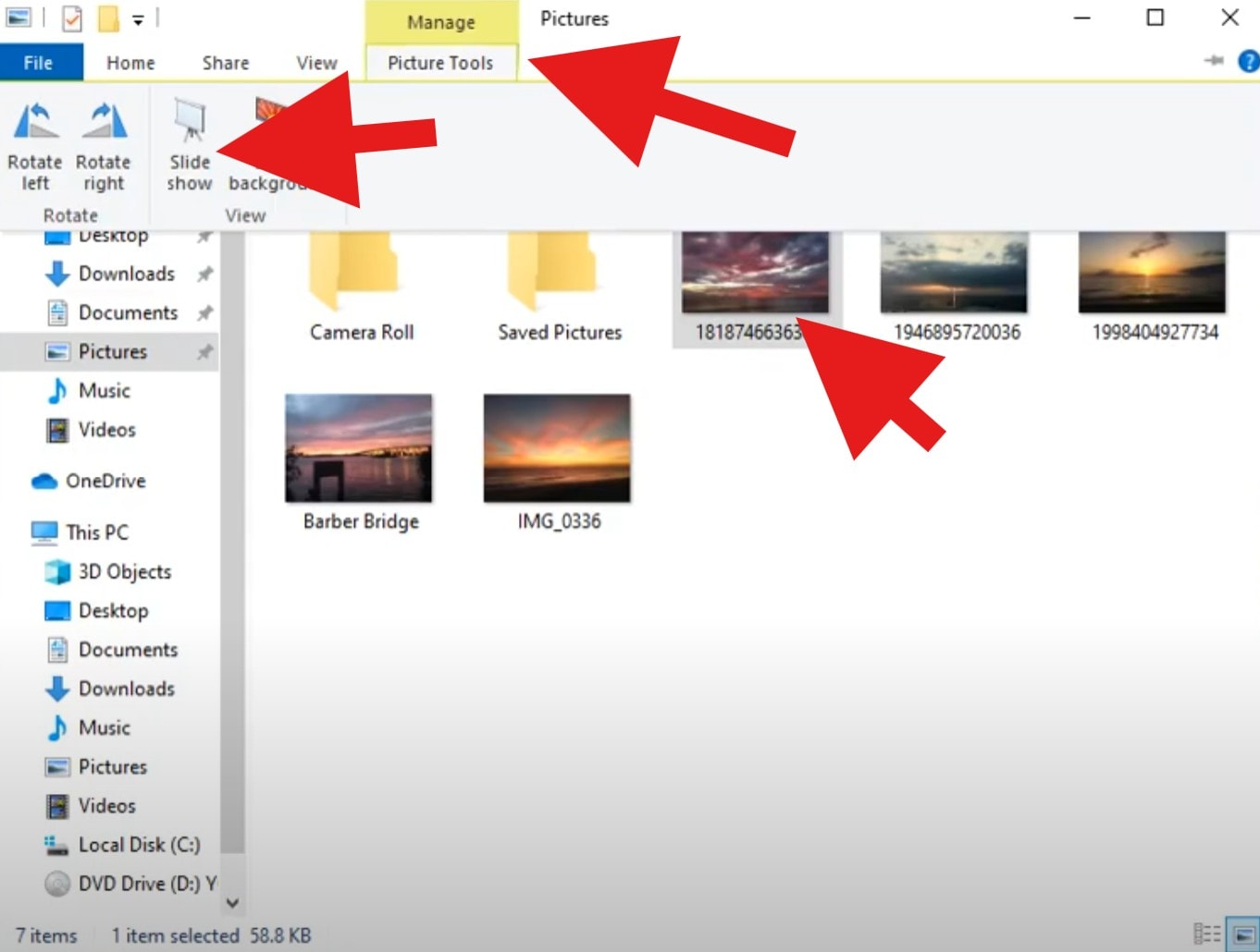 start slideshow file explorer windows ten