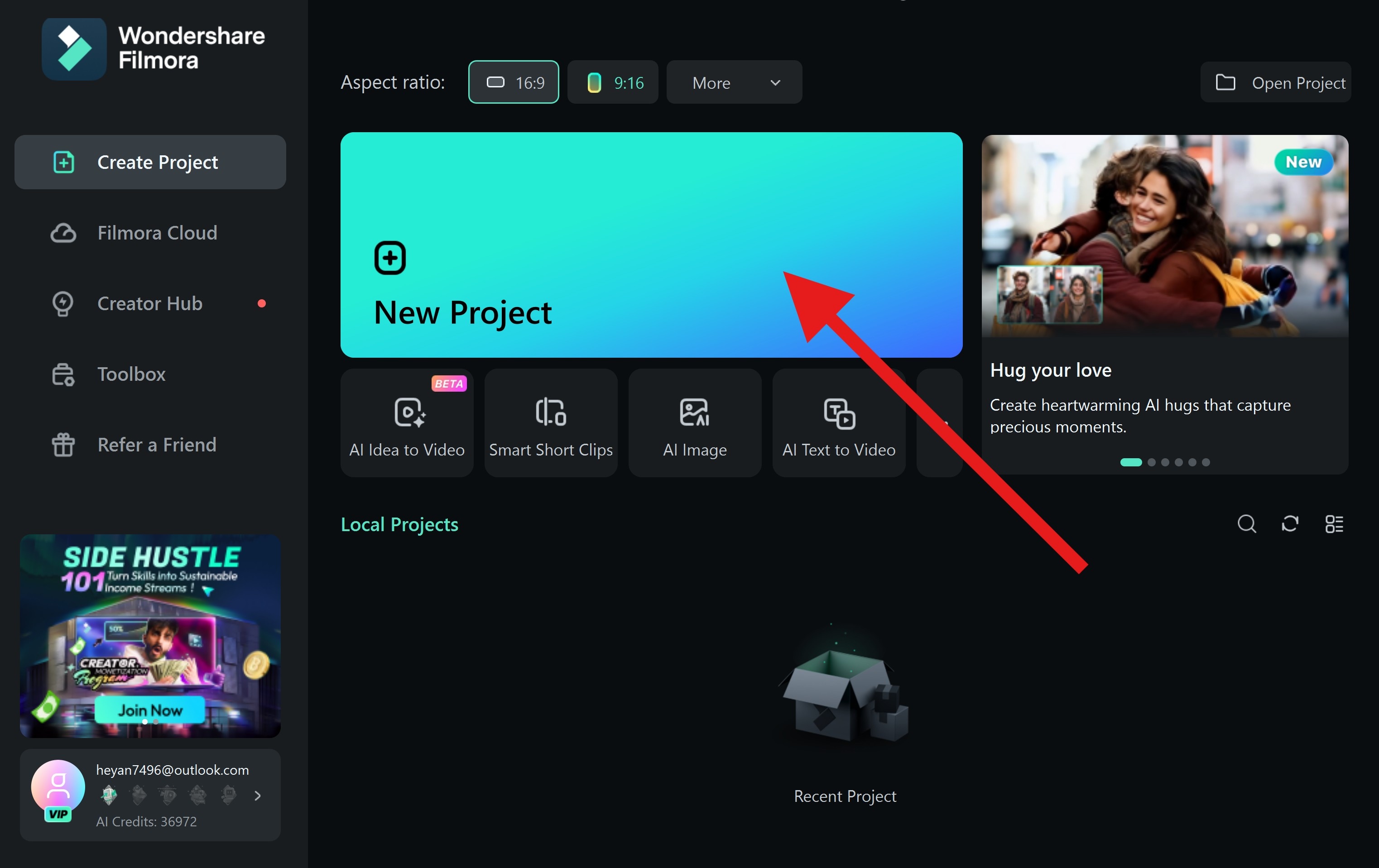 create a new project filmora desktop