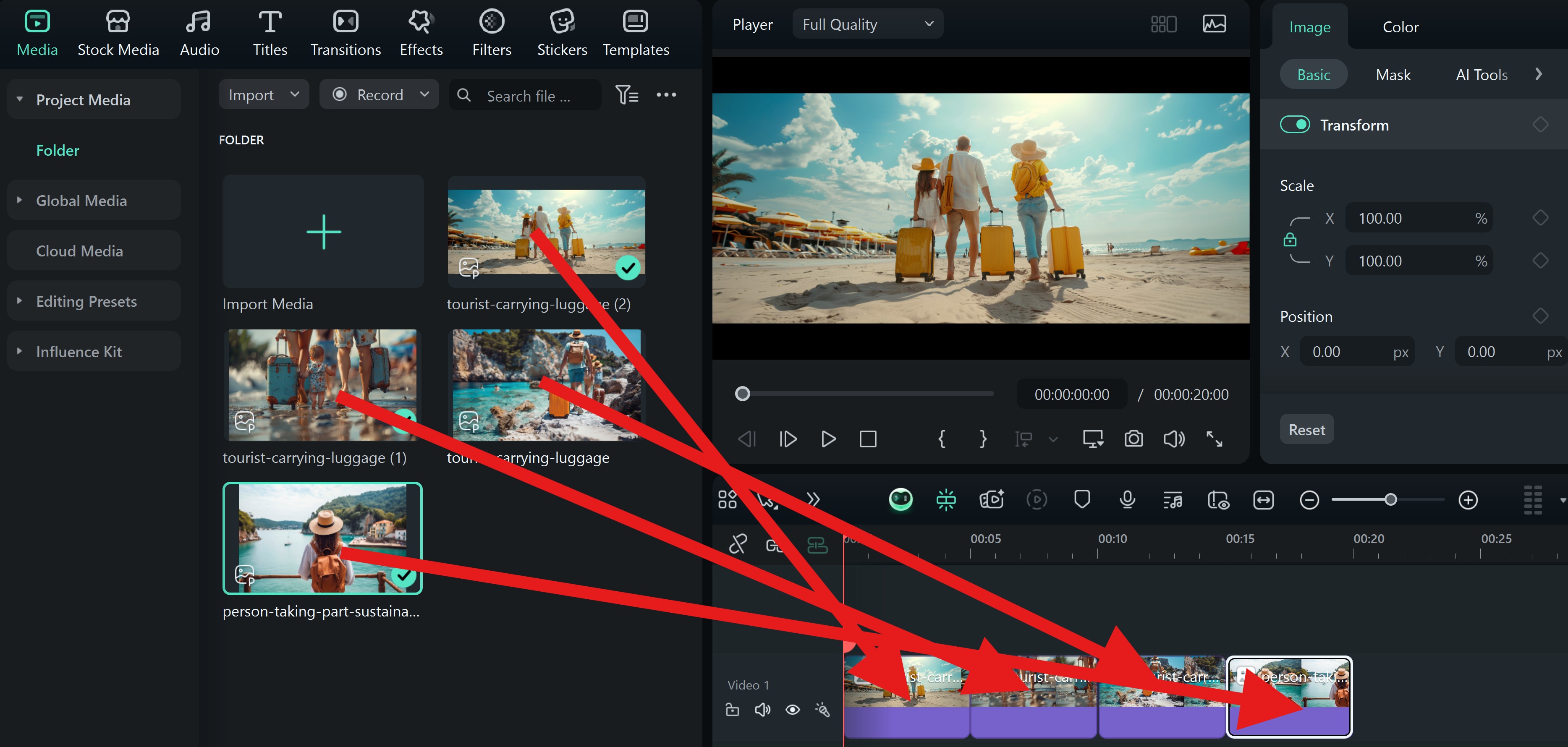 drag media files to timeline filmora