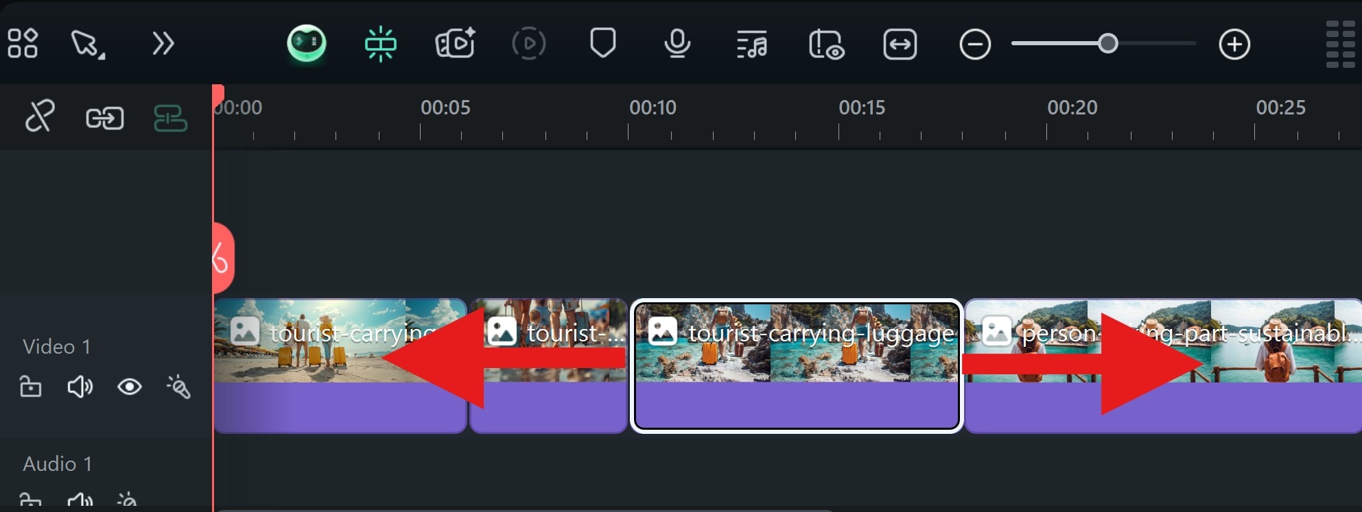 adjust clip duration in timeline filmora