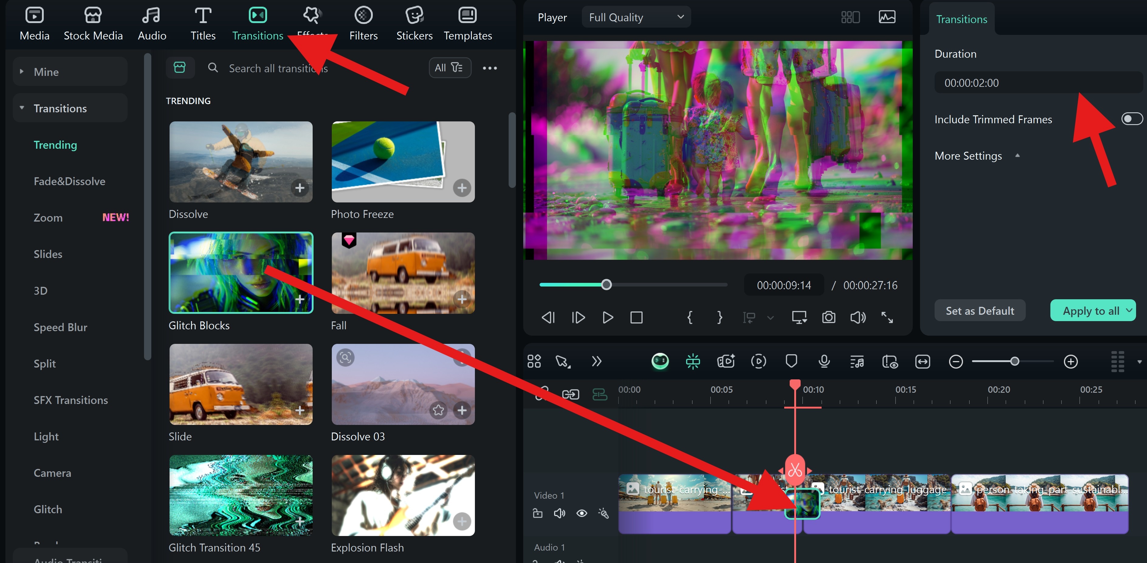add transitions to photo slideshow filmora