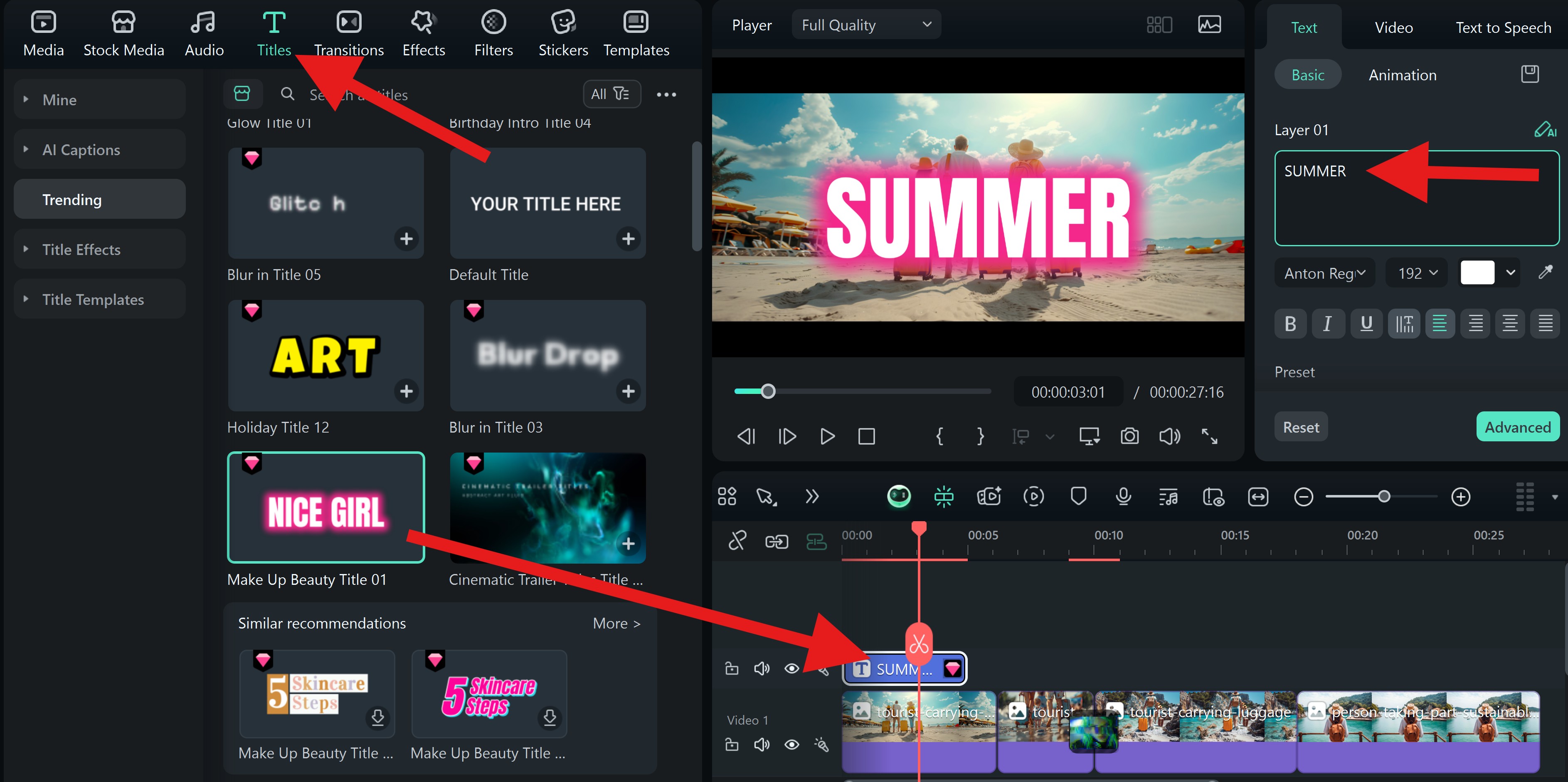 add animated titles to slideshow filmora