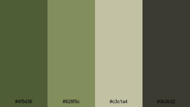 vintage army reel olive green color palette with hex codes