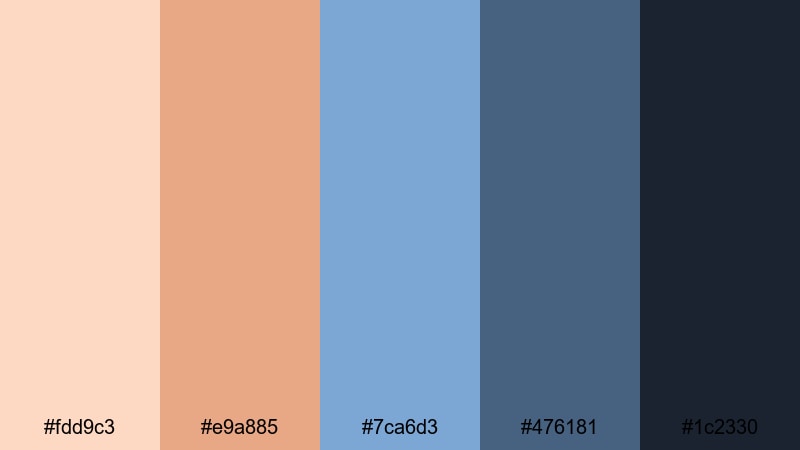 vintage coastal fade blue peach color palette with hex codes