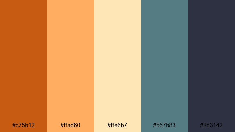 vintage festival tape burnt orange color palette with hex codes