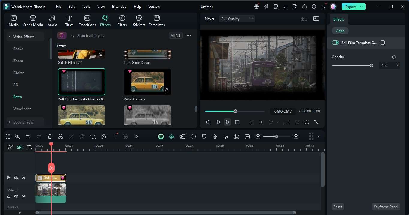 customize old film overlay video effect