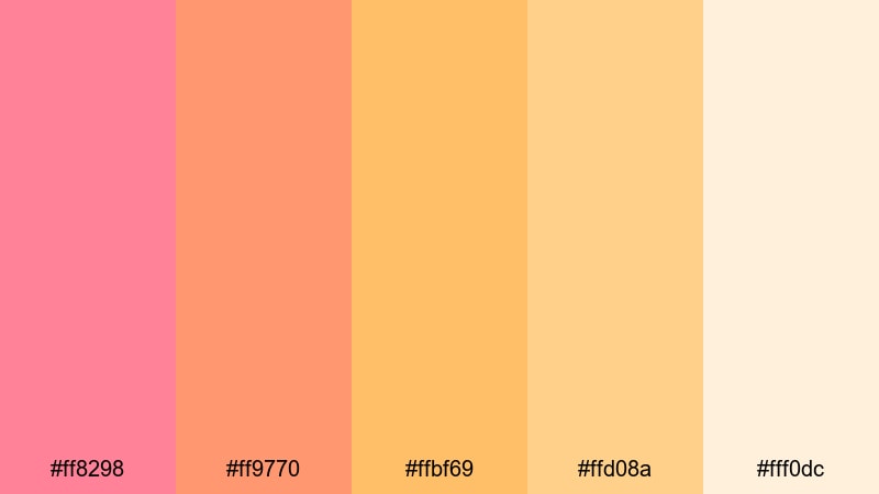 vintage flamingo sunset pink yellow orange color palette with hex codes