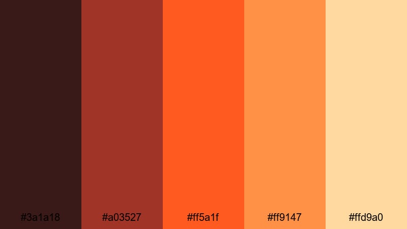 vintage neon ember brown red orange color palette with hex codes