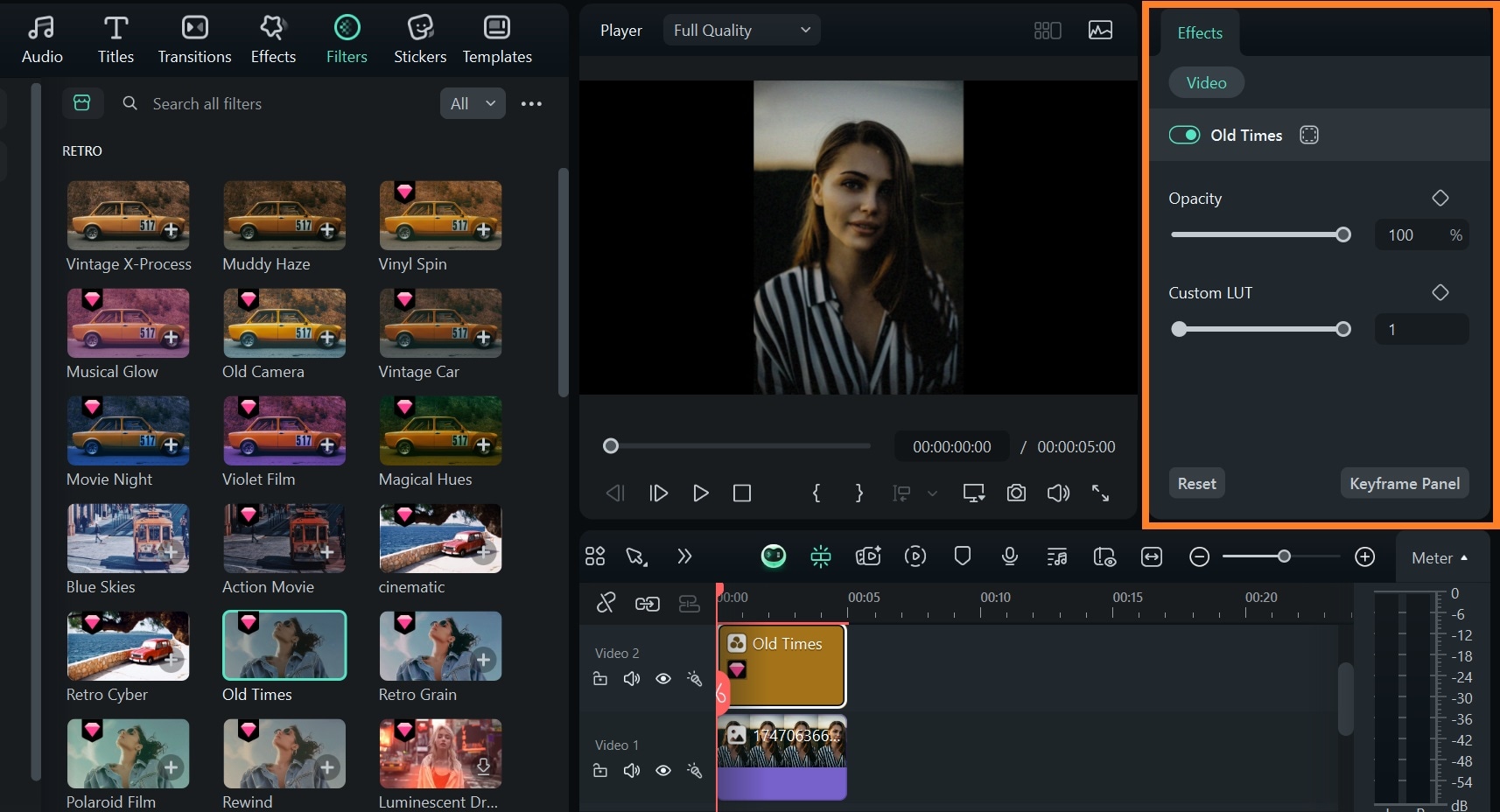apply vintage video filters