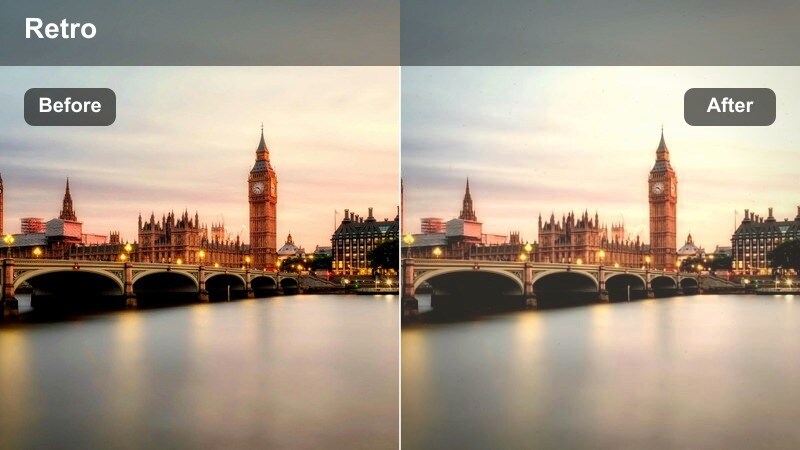 Nighttime indoor scene with hazy highlights and retro, faded city colors