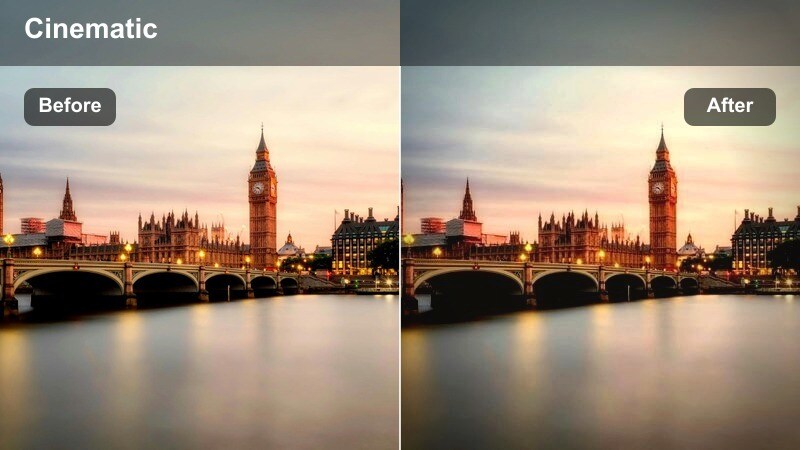 Twilight city skyline across a river with violet hues in the sky and reflections