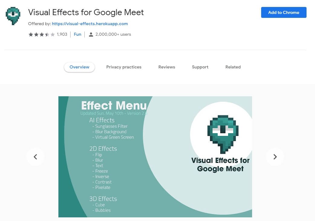 google meet visual effects extension