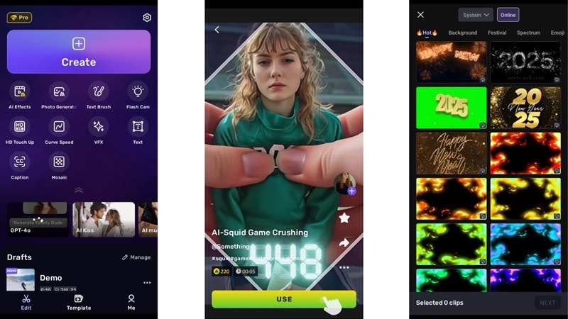 vivacut main interface templates and stock