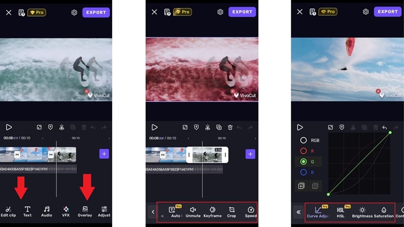 vivacut main editing timeline and features