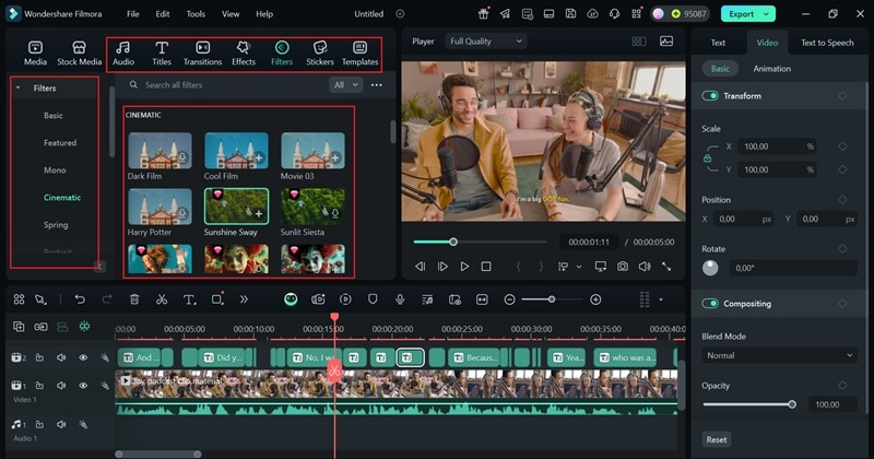 browse through filmora features and library