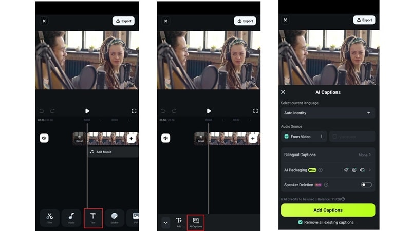 open the ai caption feature