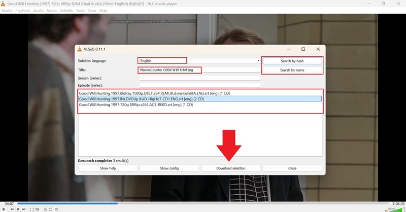search and download the subtitle file