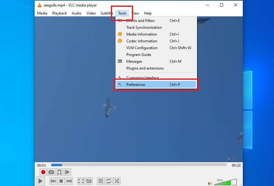 go to preferences in vlc