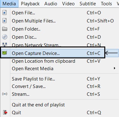 vlc player open capture device