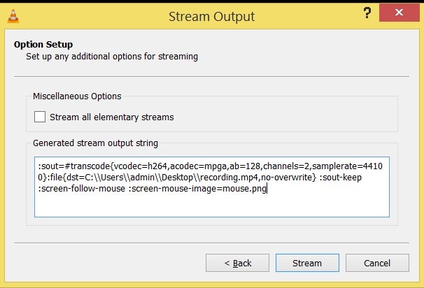 vlc player stream output setup