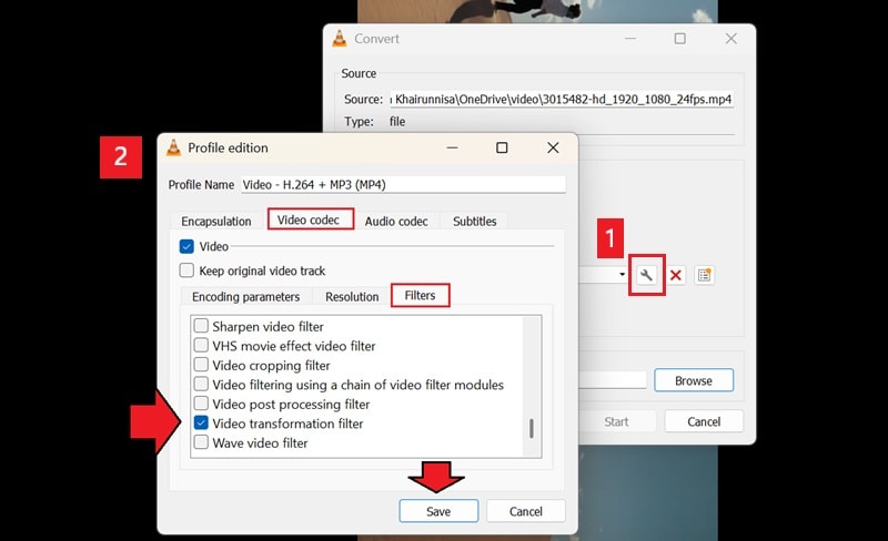 enable video transformation filter