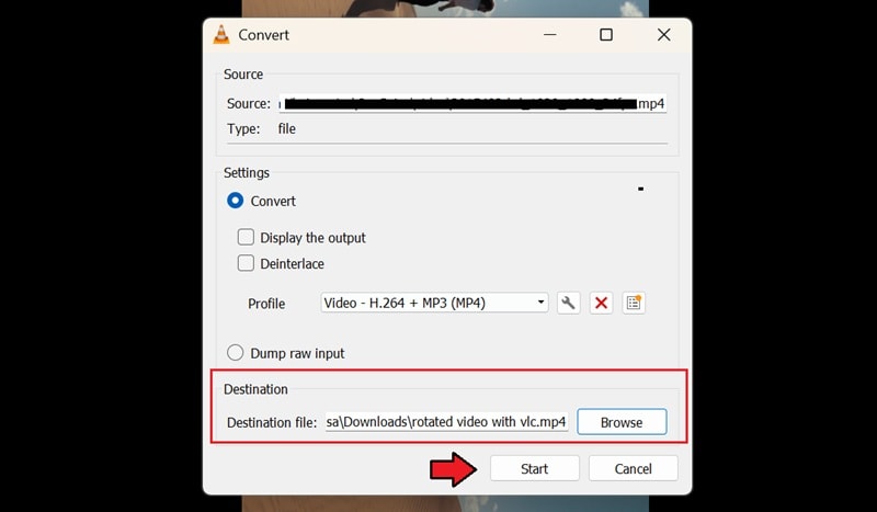 select file destination and save
