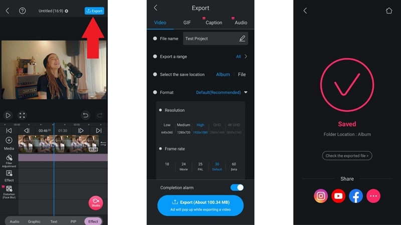 export your project in vllo app