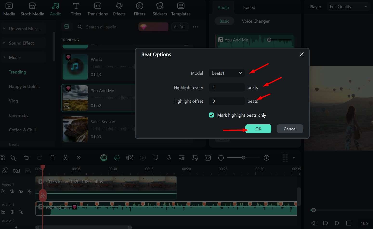filmora customize beats 