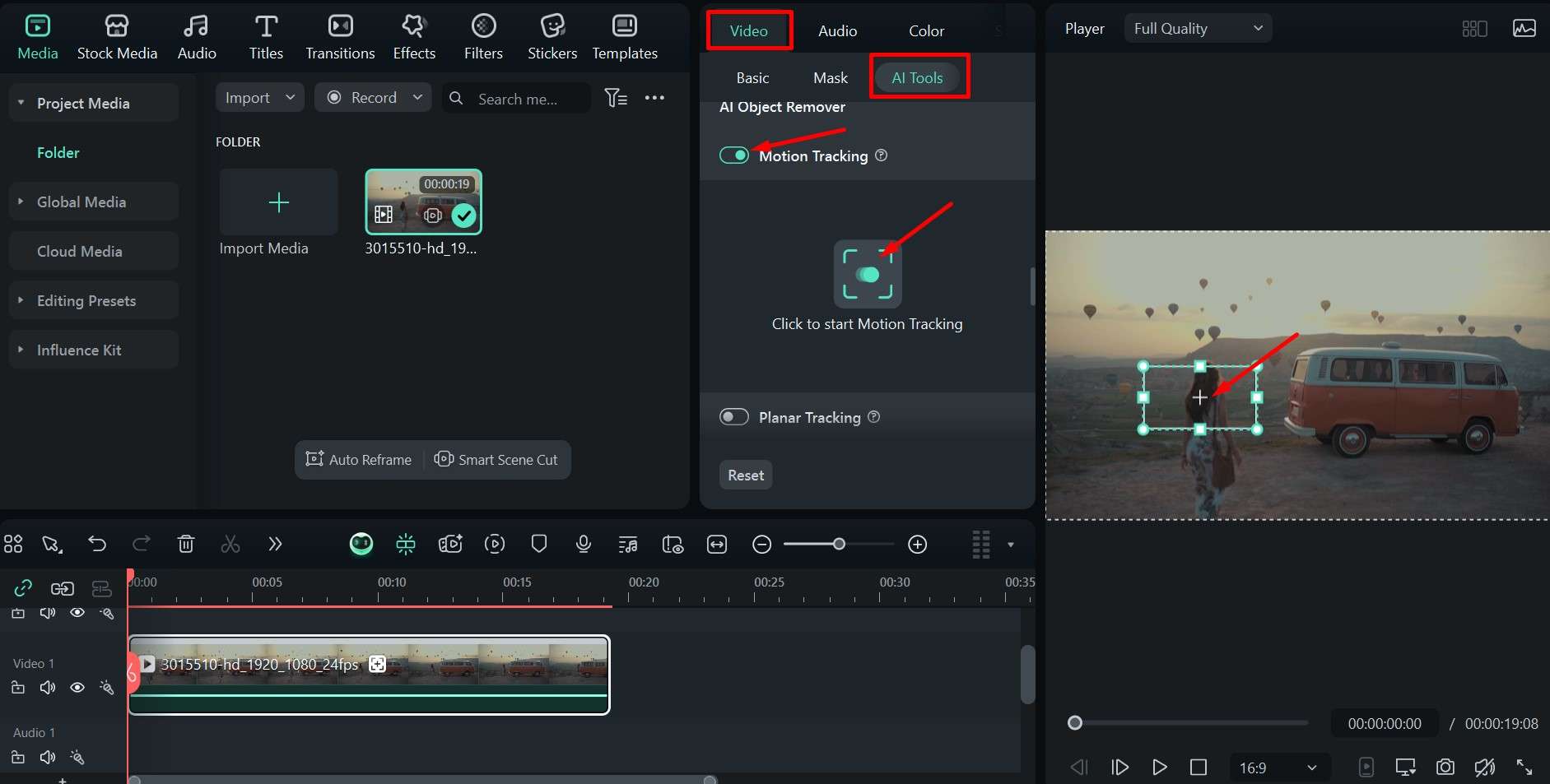 filmora enable motion tracking