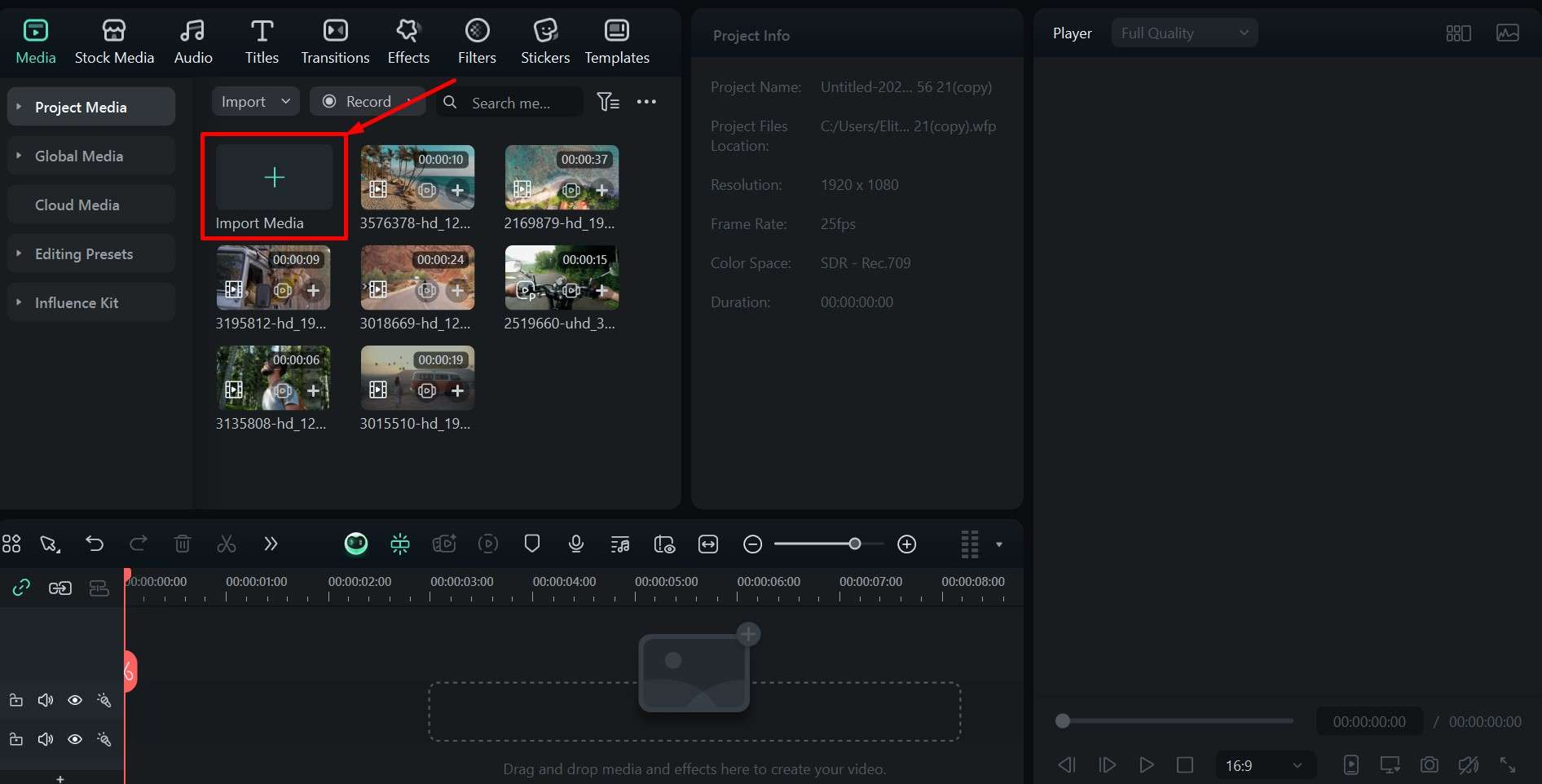 filmora importing videos 