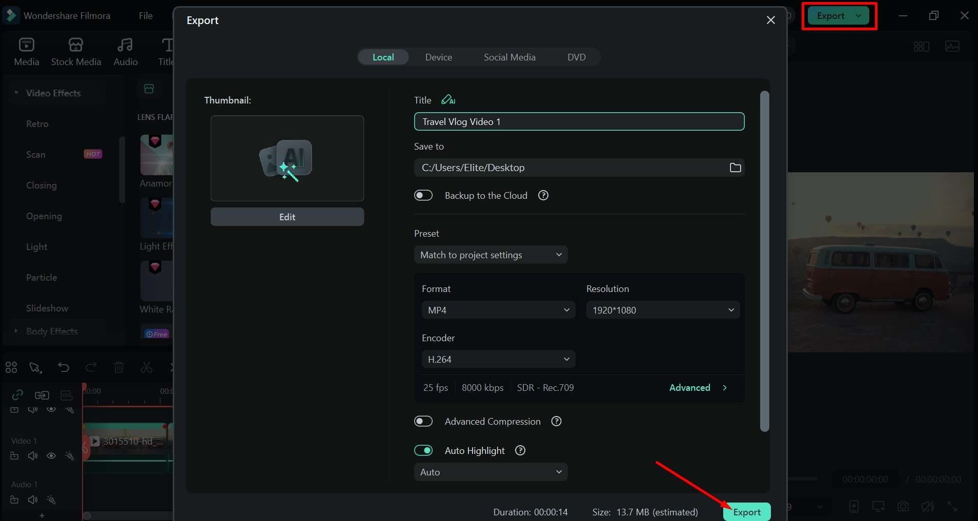 filmora export video