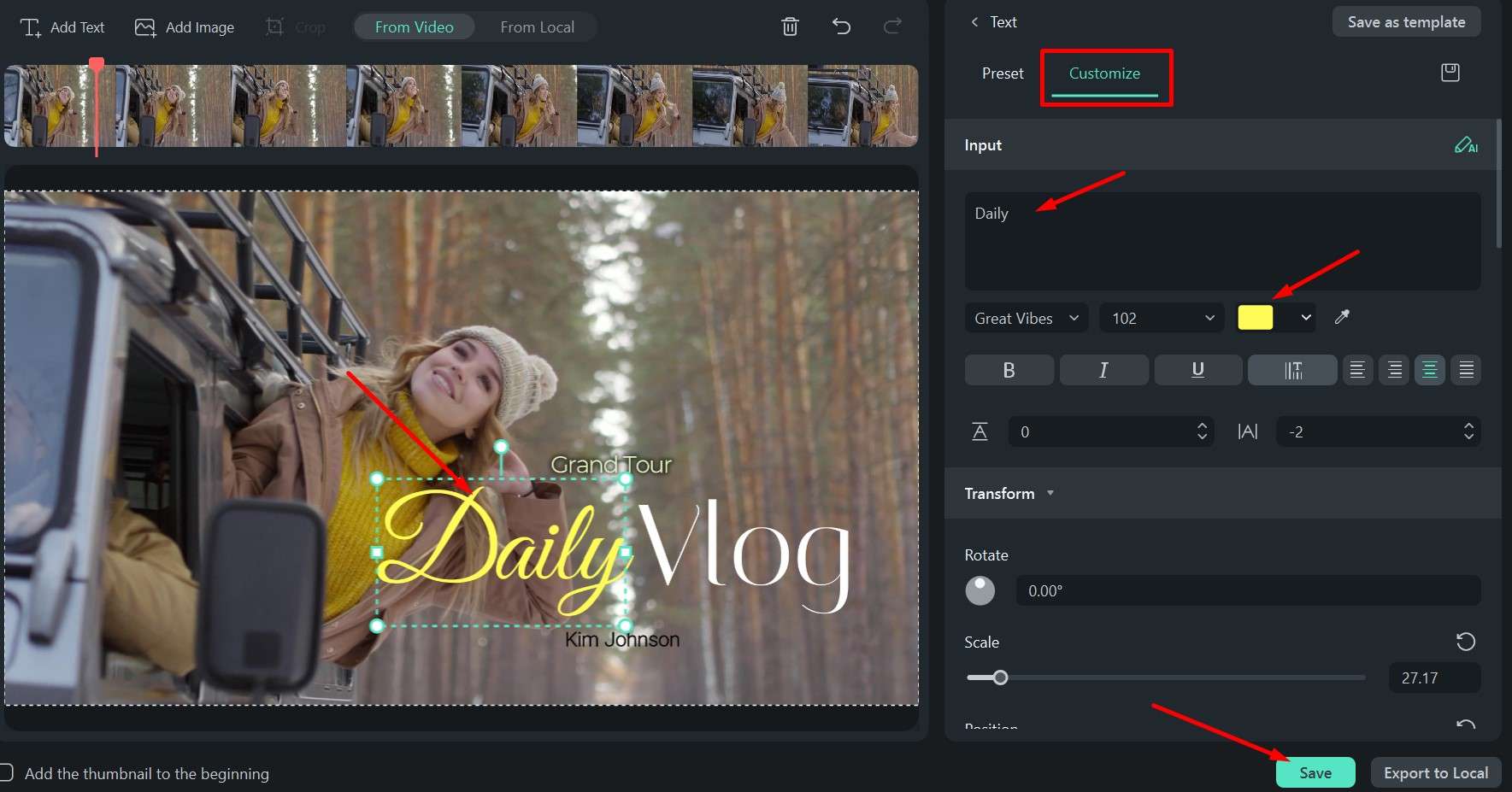filmora customize thumbnail template