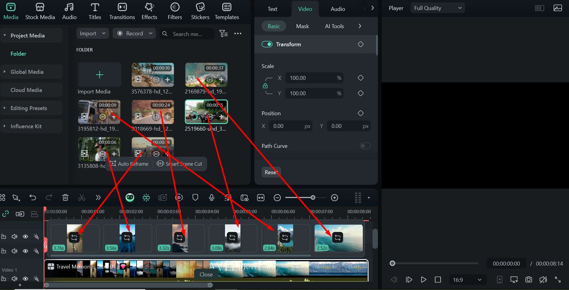 filmora replacing template videos